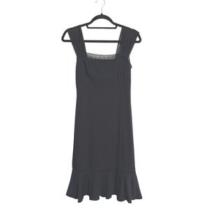 Max Studio Baby Doll Dress Black Lace‎ Trim Square Neck Flounce Hem Midi XS